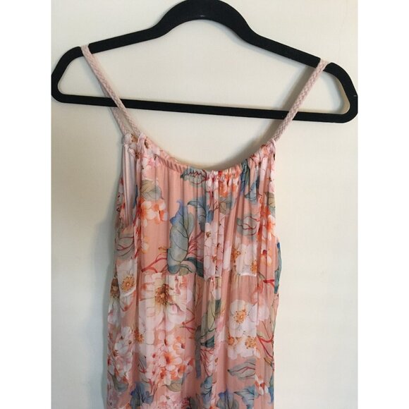 Elena Baldi Maxi Dress Blush Silk Blend Summer Floral Brunch Braided Straps XL - Picture 5 of 13